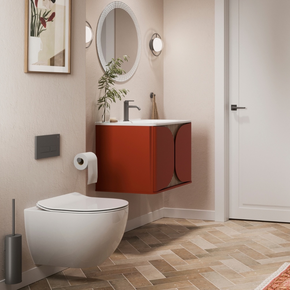 Product Lifestyle image of the Crosswater Tambour Soft Clay 600mm Single Drawer Unit with Basin